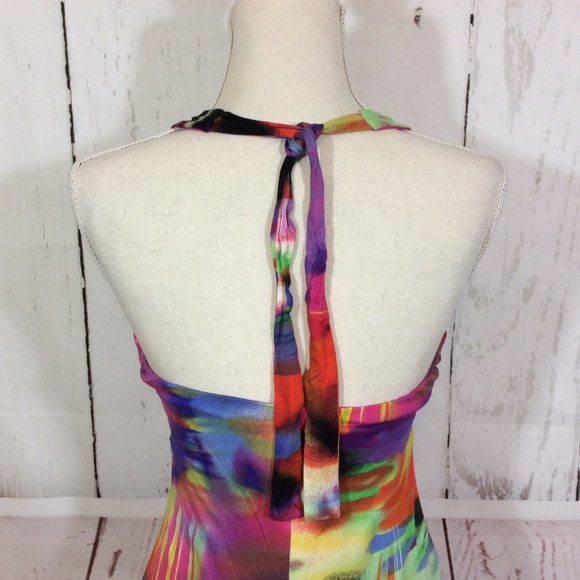 NWT Cache Halter Dress Sexy Knit Colorful Plunge Neck Tropical Bodycon Size 10 - Picture 8 of 13